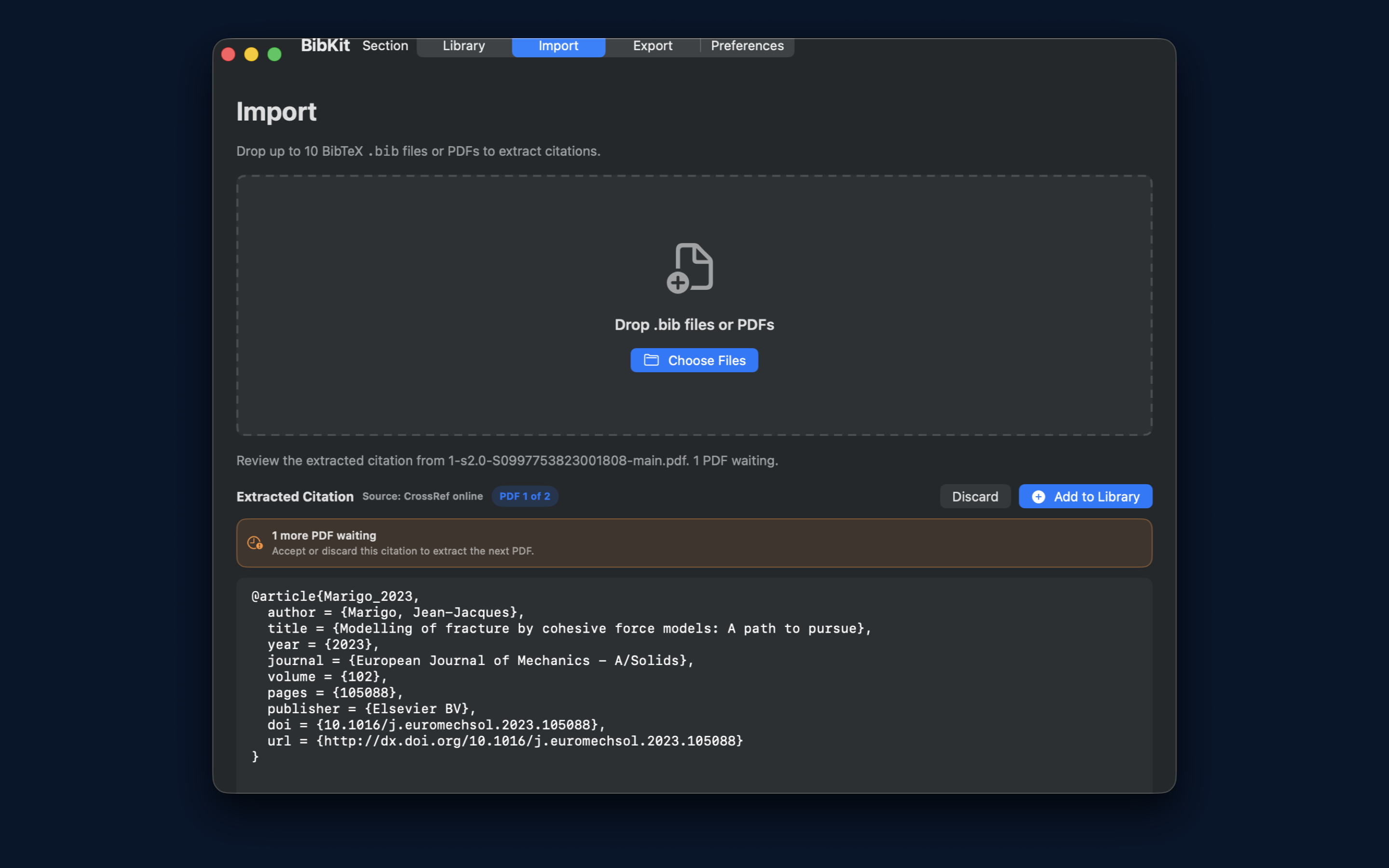 BibKit PDF import screenshot