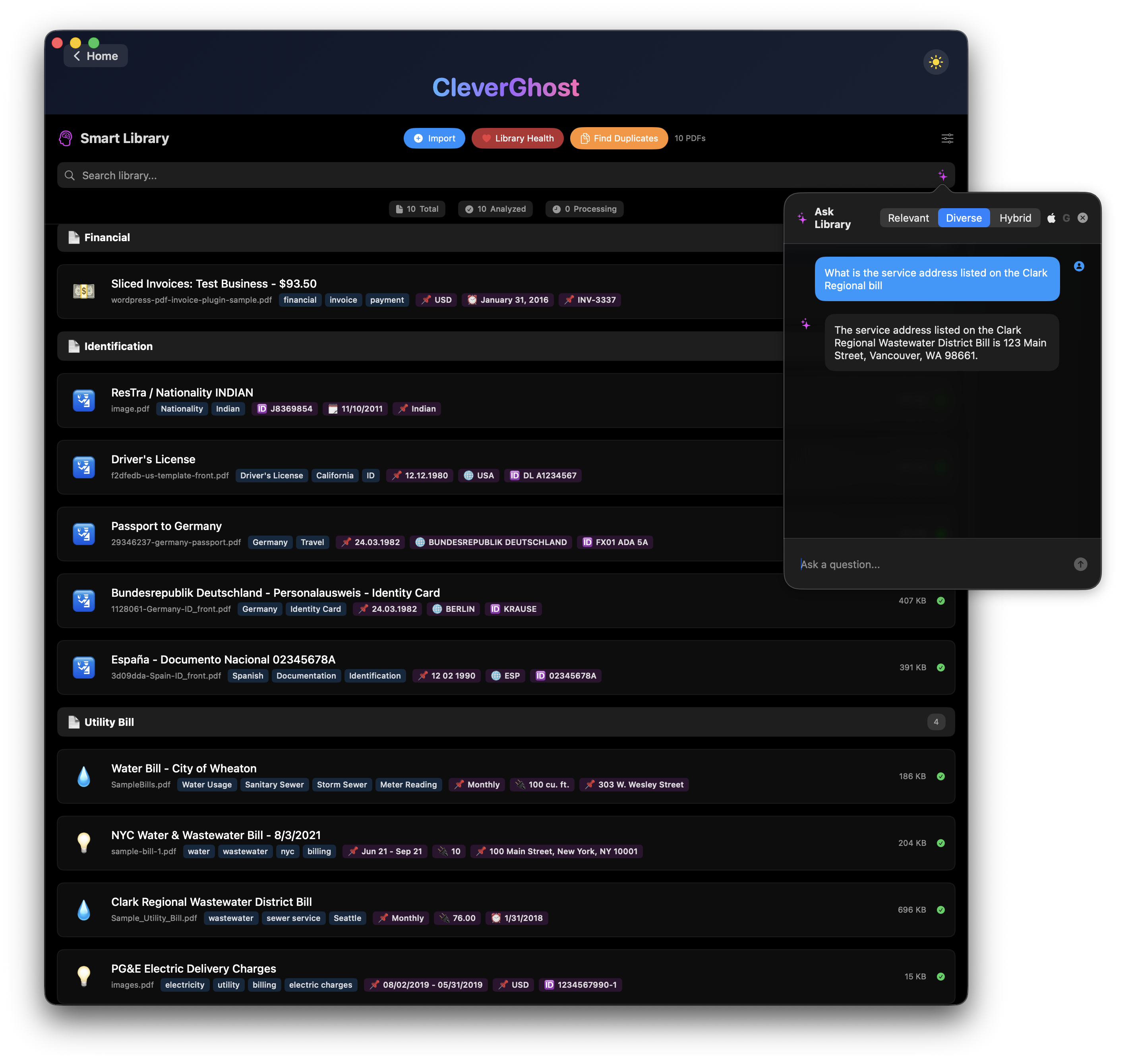 Identification search results