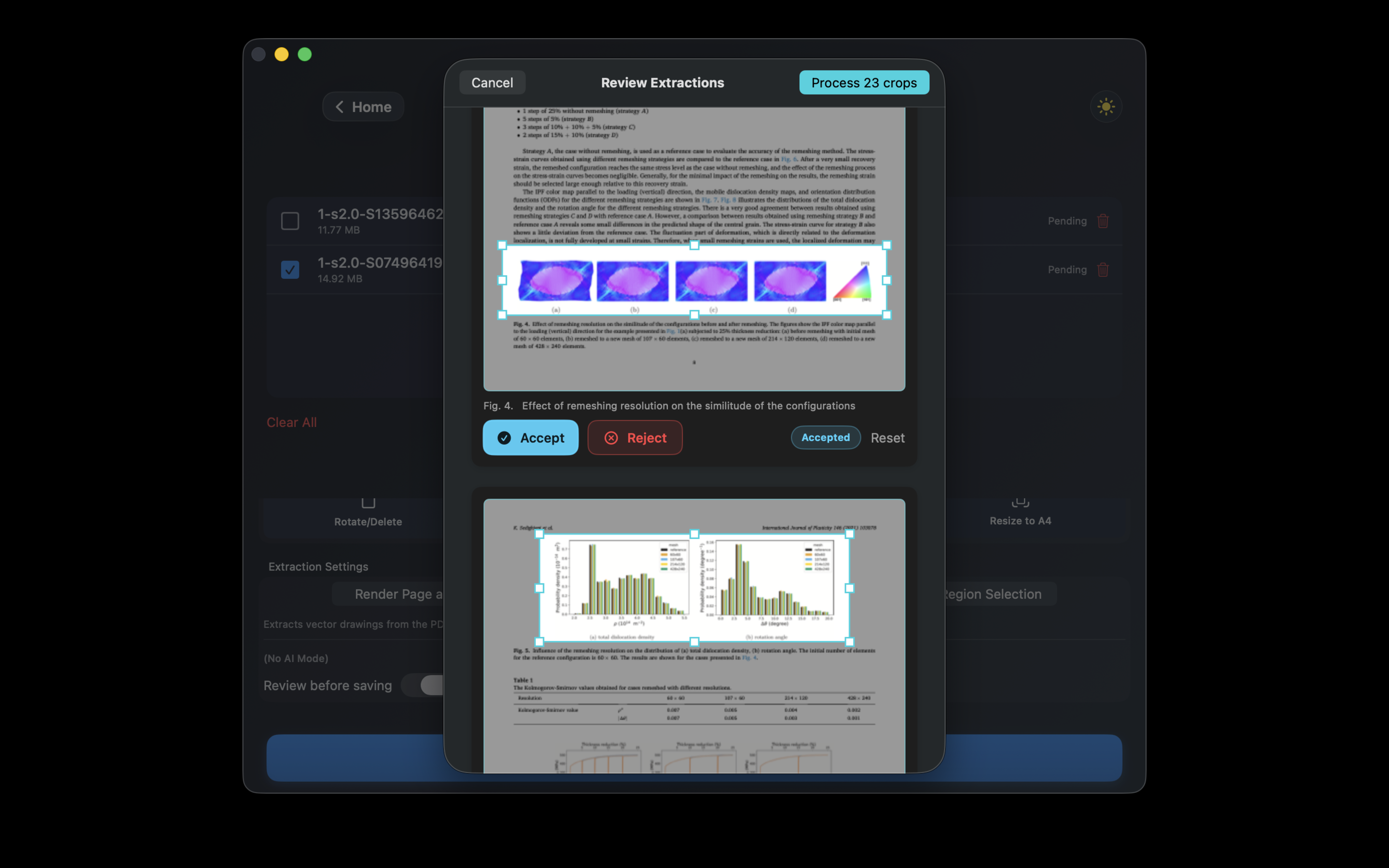 Vector extraction crop review interface