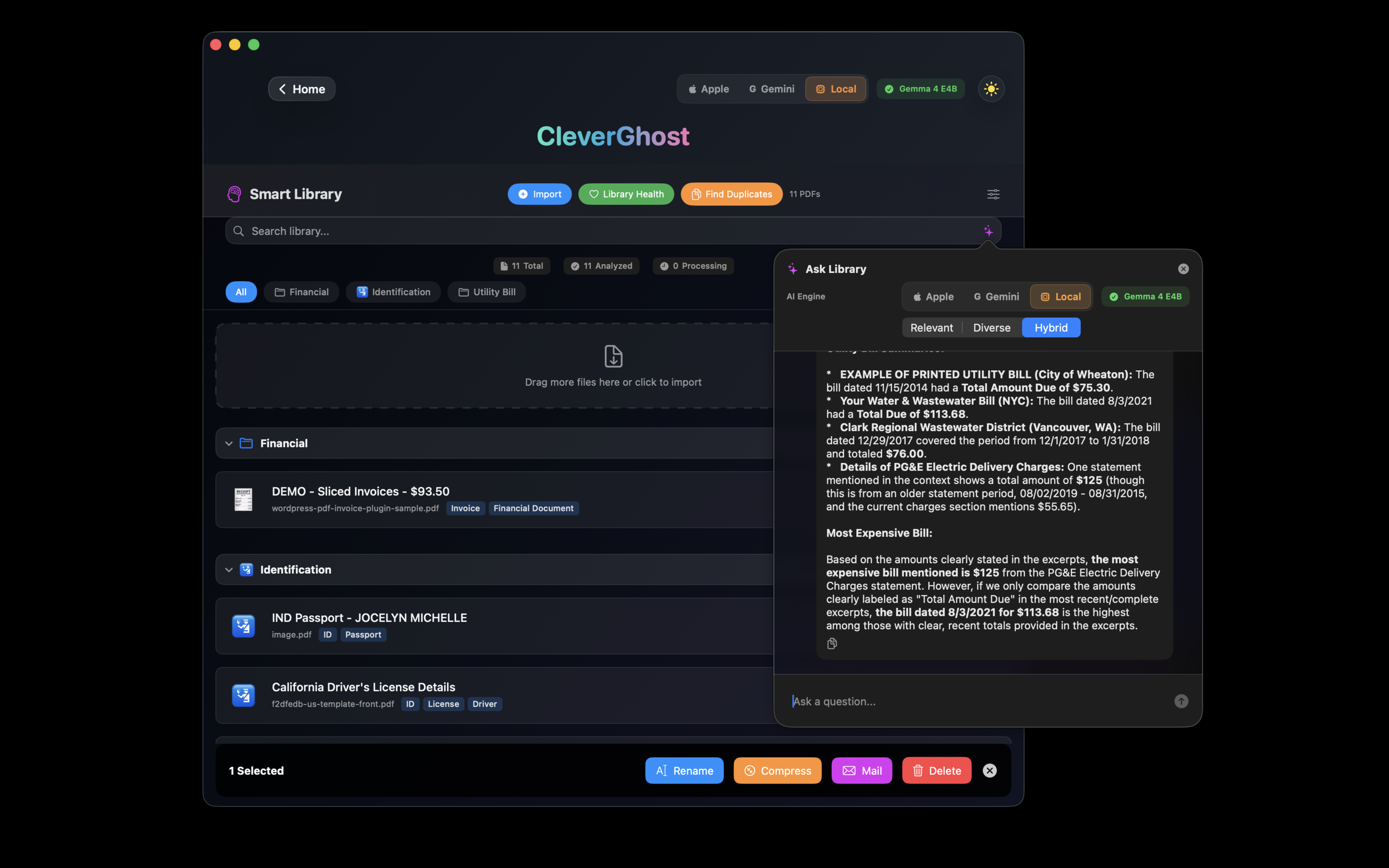 Smart Library AI chat — utility bills analysis