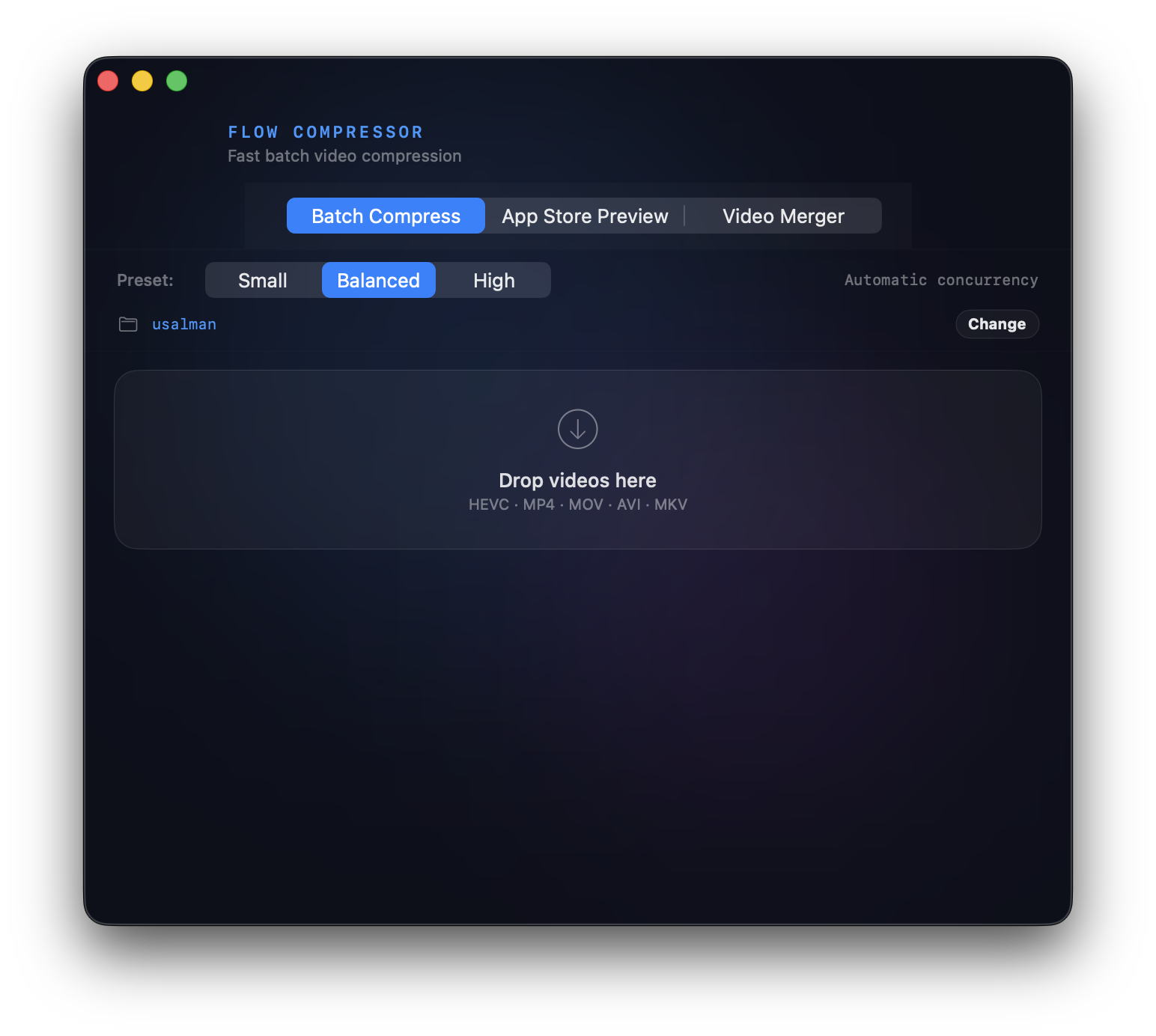 Batch Compress — drop dozens of videos and compress in parallel