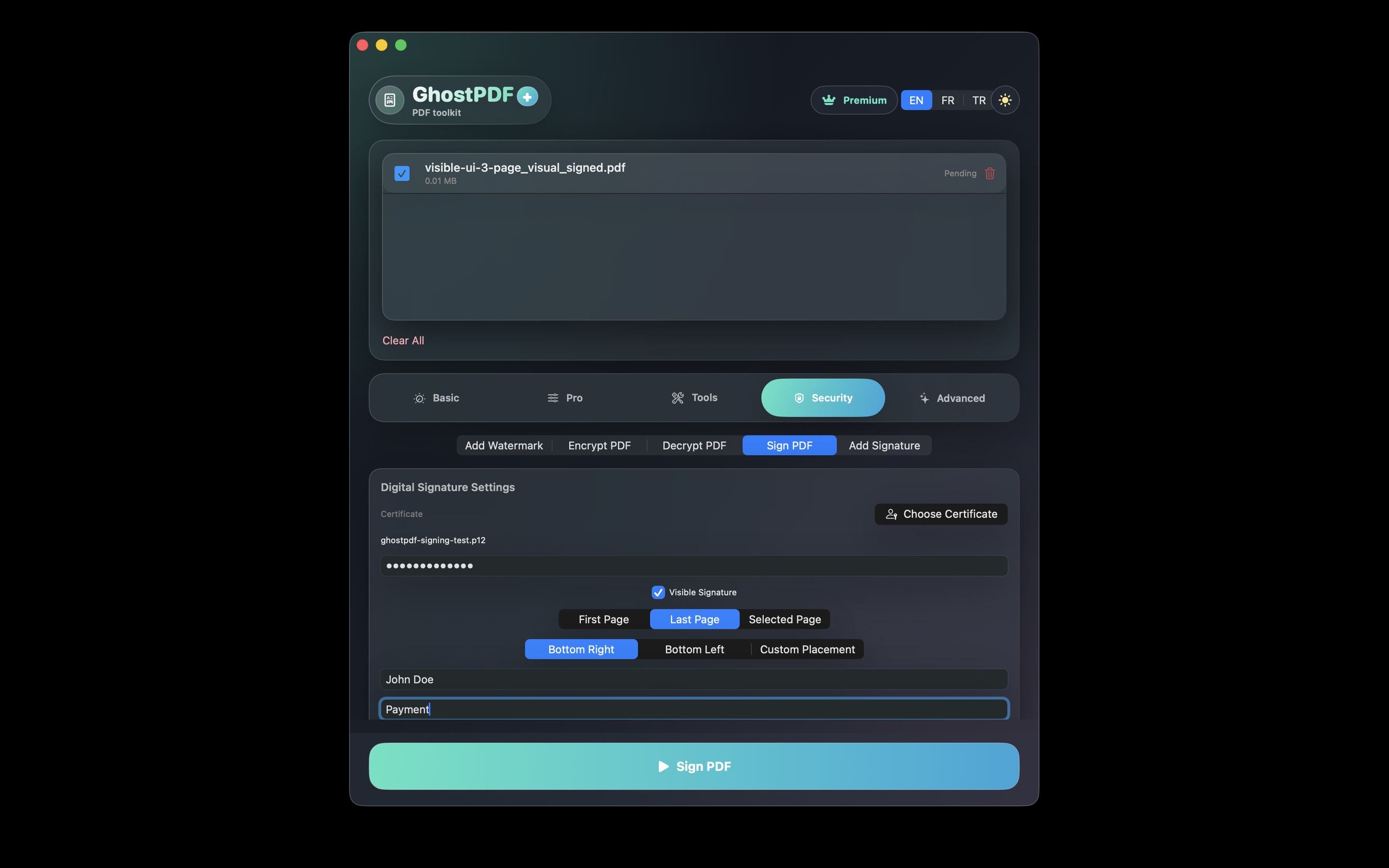 GhostPDF visible signature placement preview