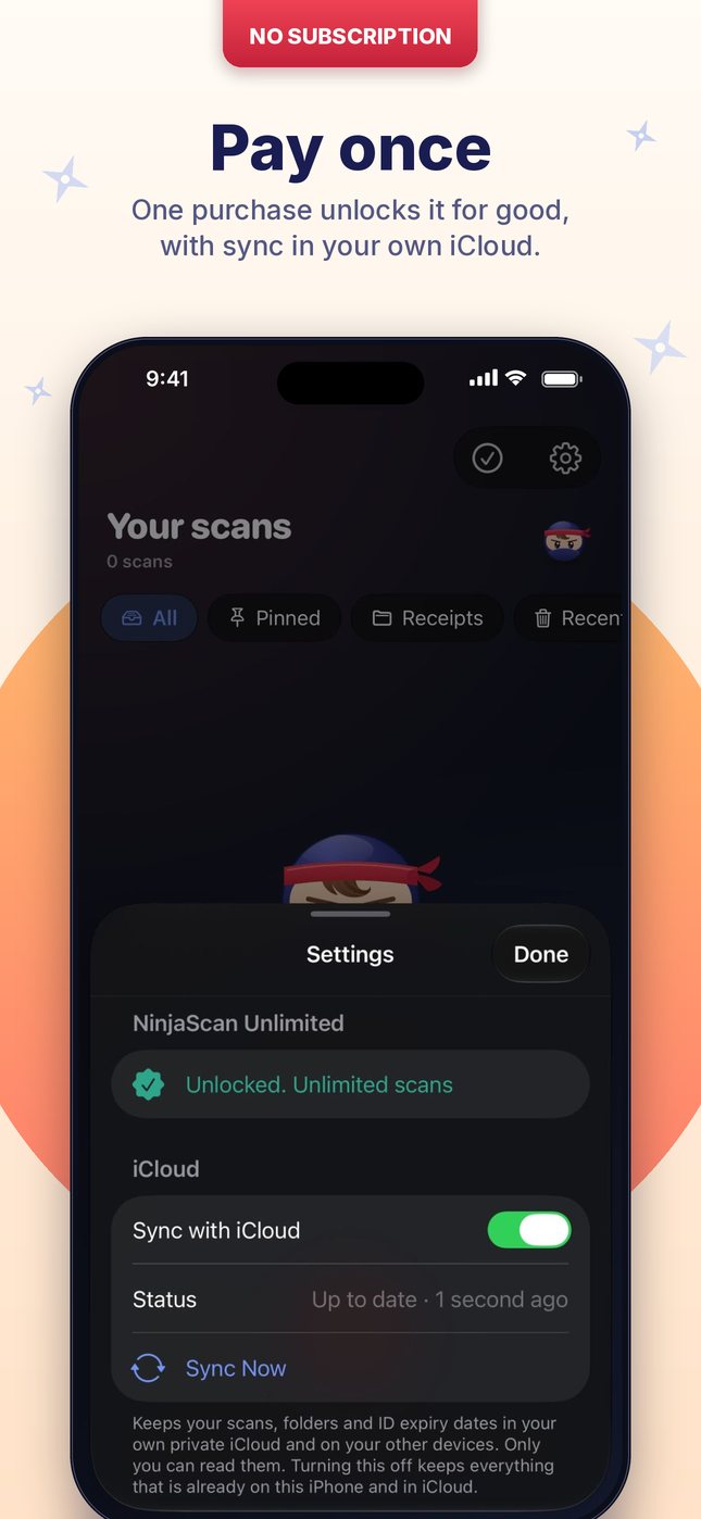 Pay once: one purchase unlocks it for good