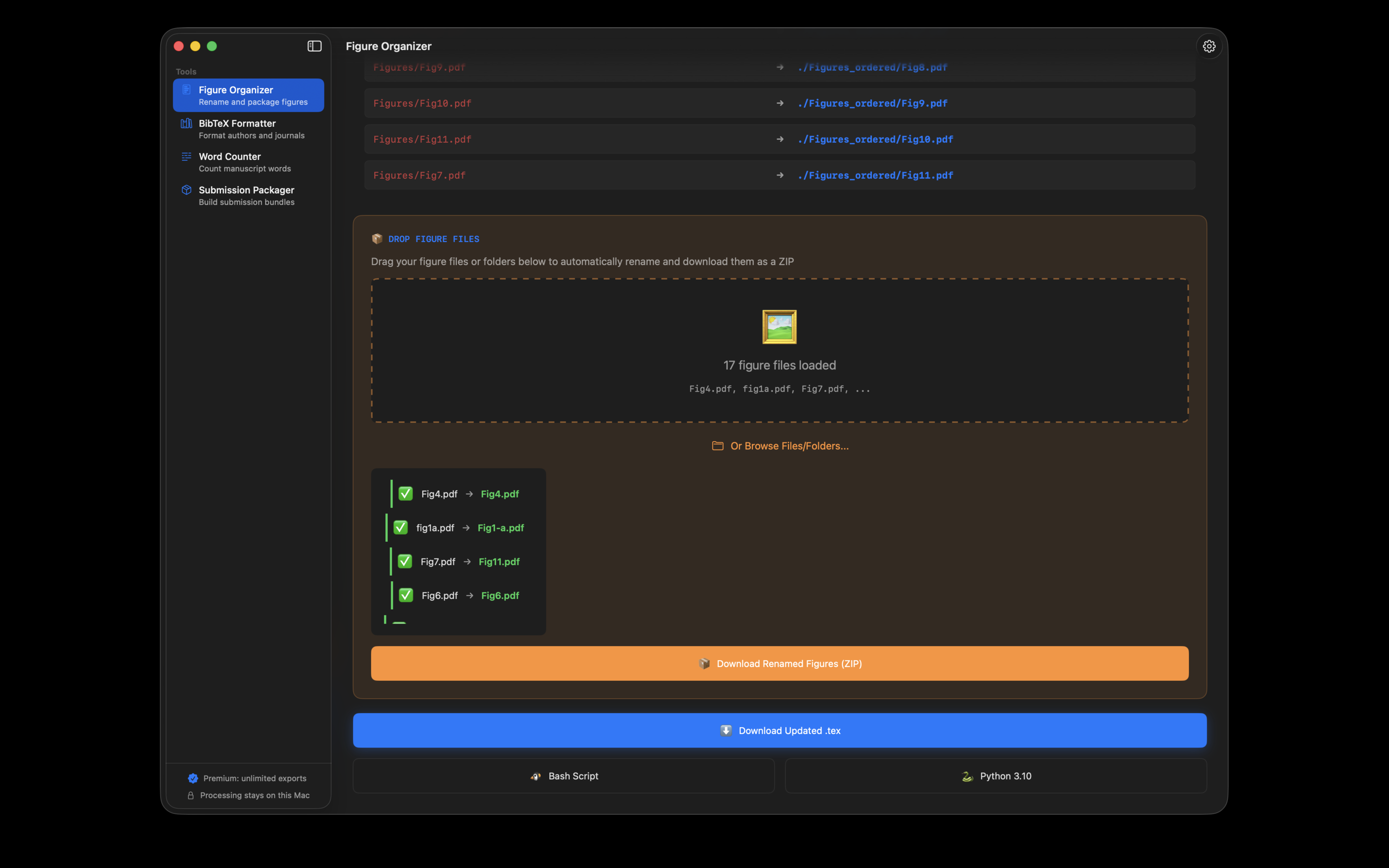 Figure export interface with renamed output preview