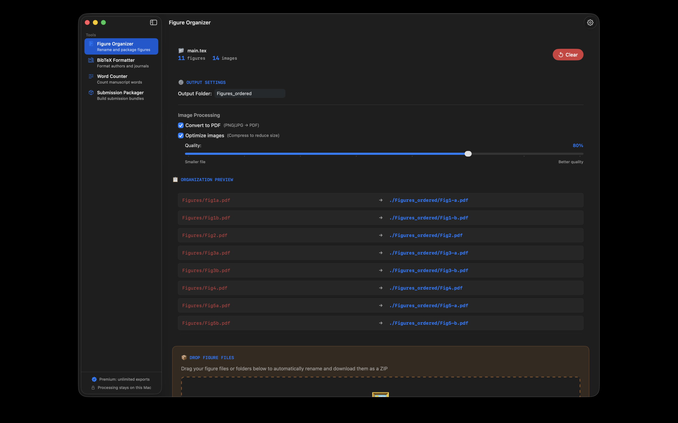 Figure Organizer interface with ordered figure preview